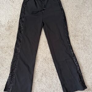 JAKI Italy Sequin Side Stripe Pants NWT Black Wide Leg S/M Made in Italy